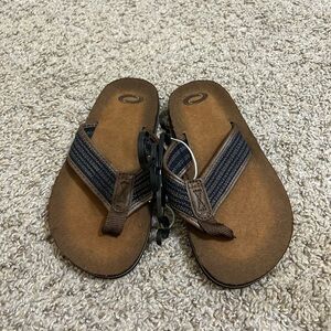Brown Leather-Style Boys Youth Flip Flops Beach Pool Summer Size 1 New Outdoor